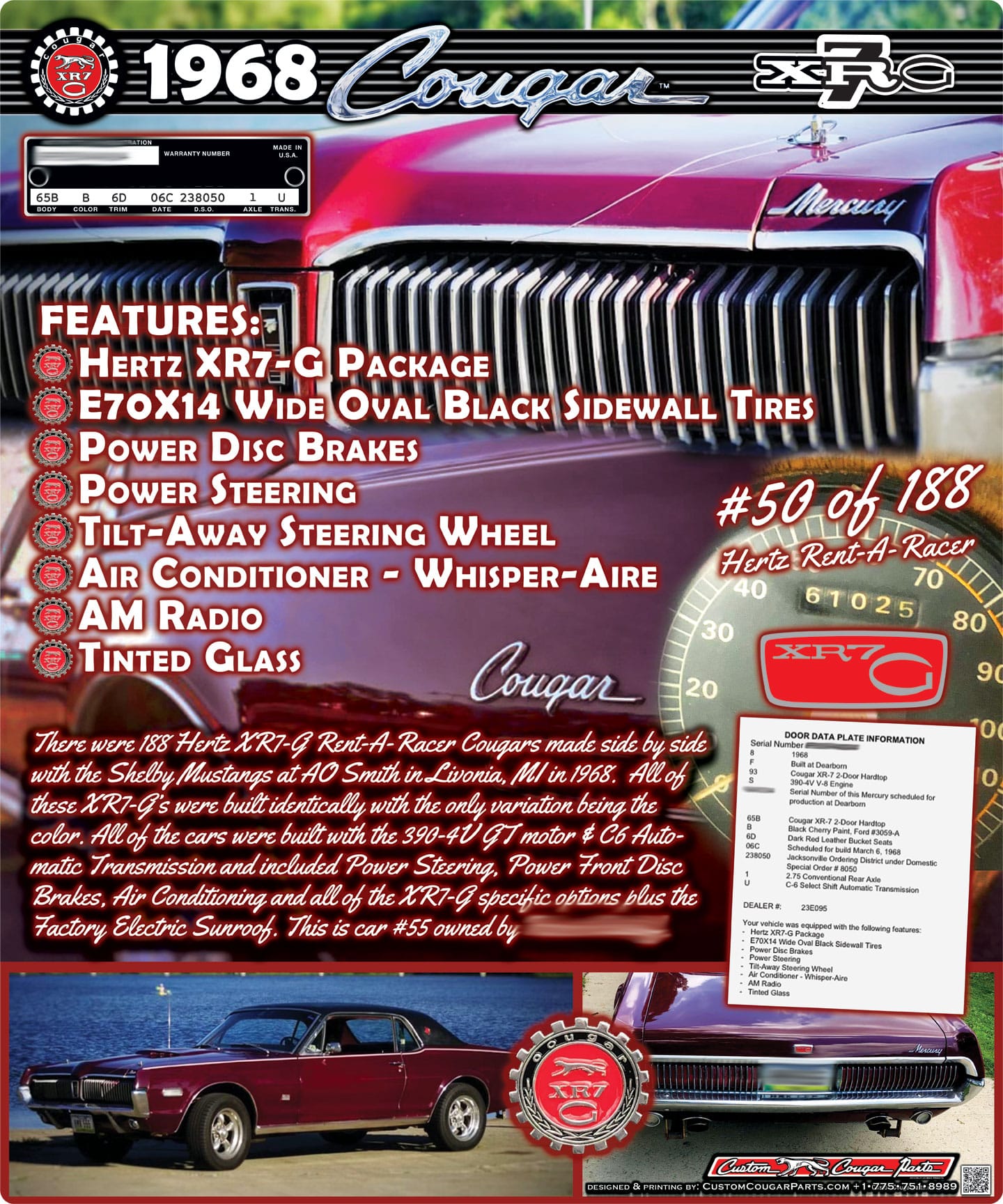 Metal Display Show Board Sign 20"x24" - SAMPLE DESIGN (1968 Cougar XR7-G)